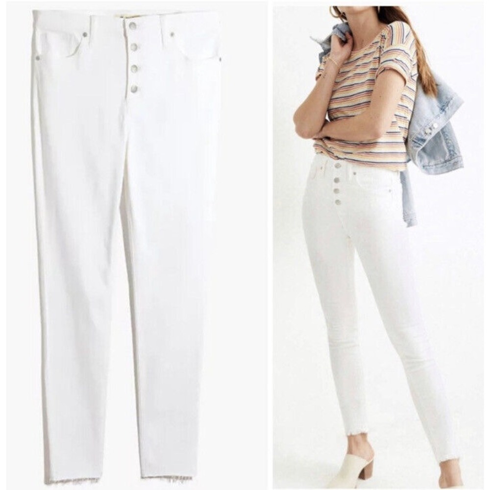 NWT Madewell 9" Mid-Rise Skinny Jeans in‎ Pure White Raw Hem 29